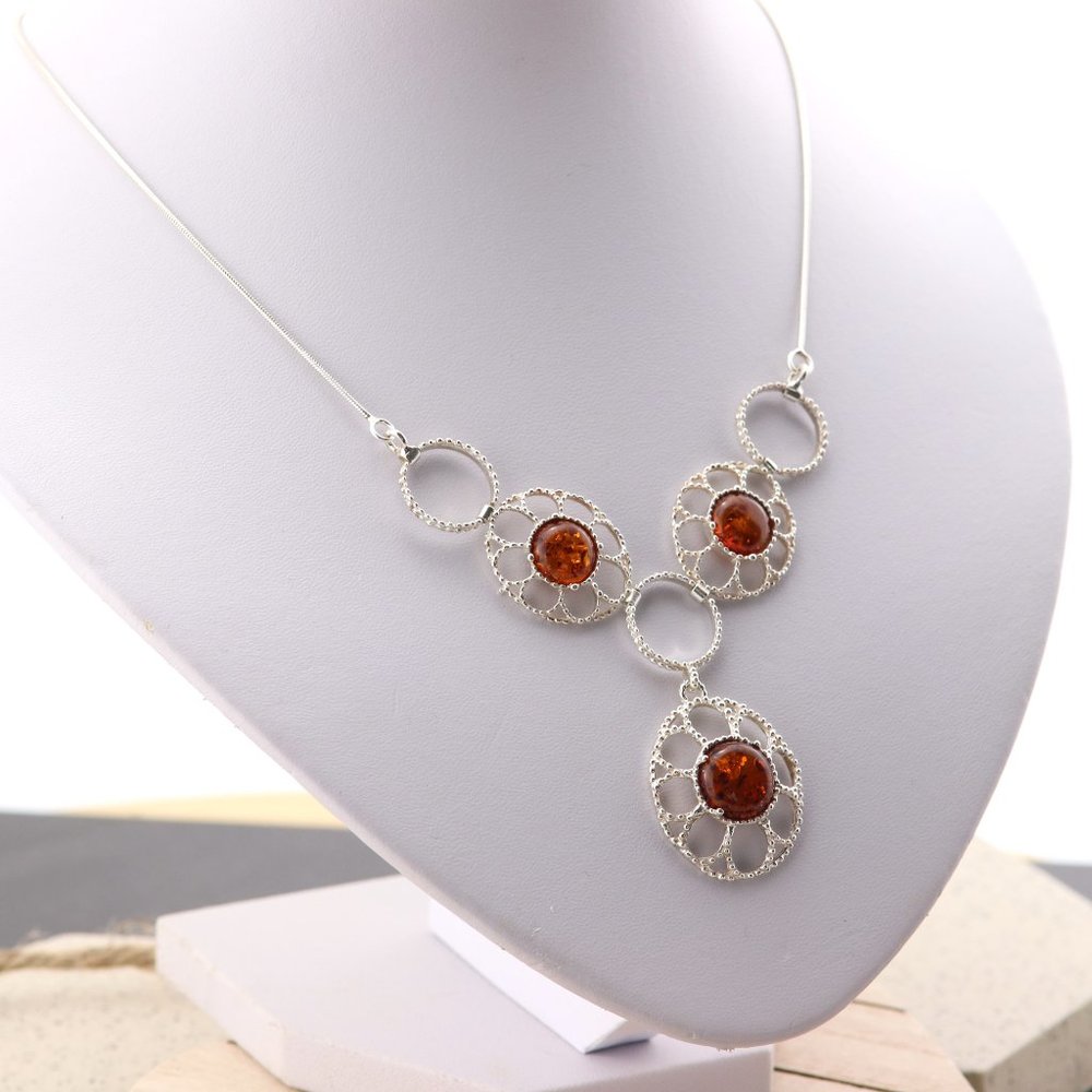 Sterling silver necklace, silver necklace with natural Baltic amber - Picture 8 of 12